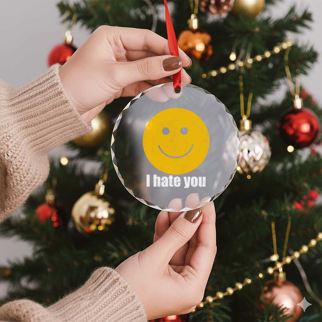 I Hate You Meme Distressed Smiling Face Crystal Glass Ornament Dark Humor Sarcastic Funny Attitude TS02 Print Your Wear