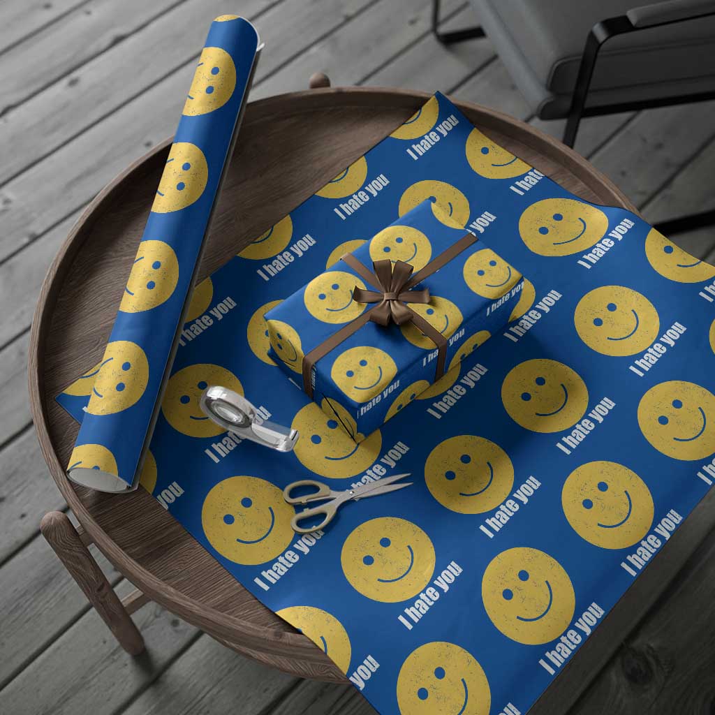 I Hate You Meme Distressed Smiling Face Wrapping Paper Roll Dark Humor Sarcastic Funny Attitude TS02 Blue Print Your Wear