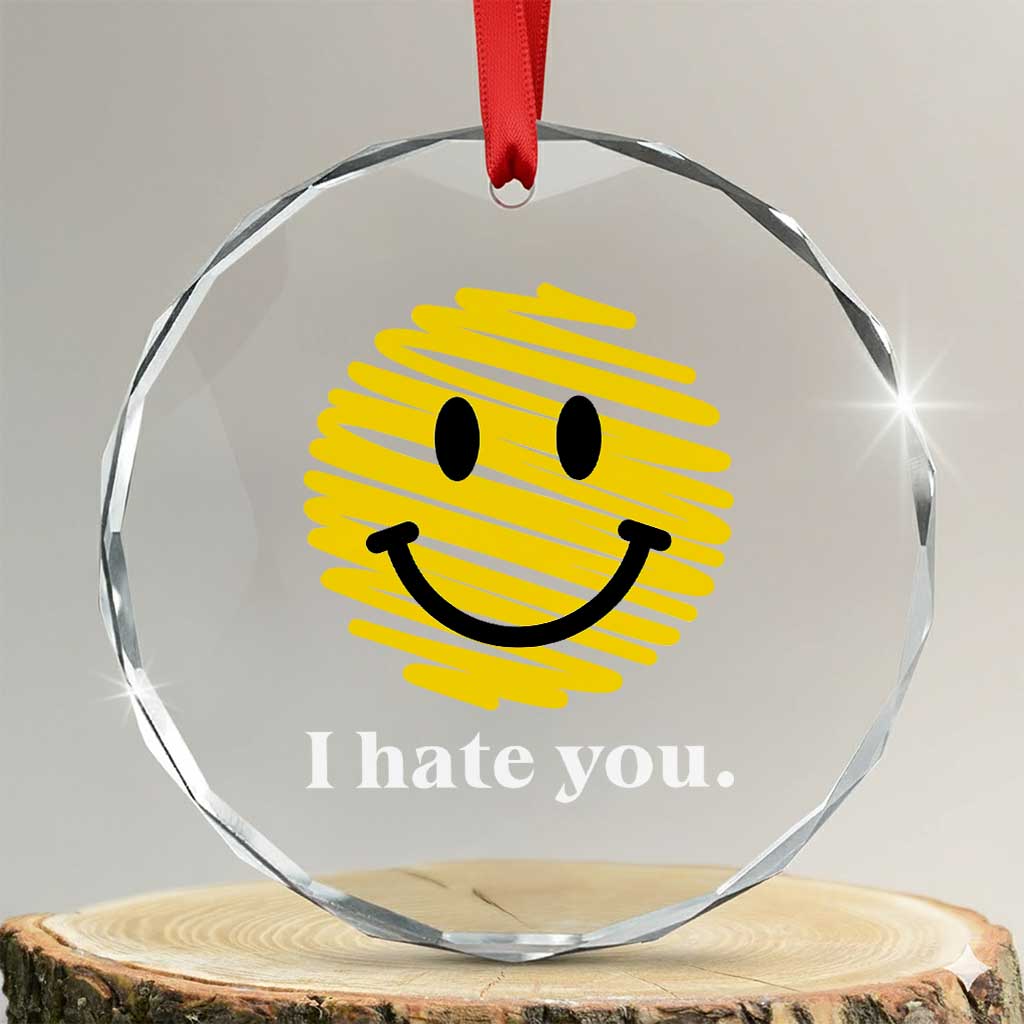 I Hate You Smile Face Meme Crystal Glass Ornament Viral Sarcastic Humor TS14 Transparent Glass 3'' Circle Print Your Wear