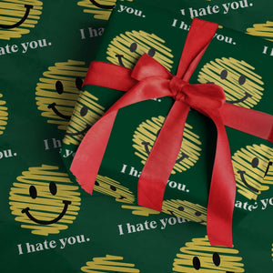 I Hate You Smile Face Meme Wrapping Paper Roll Viral Sarcastic Humor TS14 Green Print Your Wear