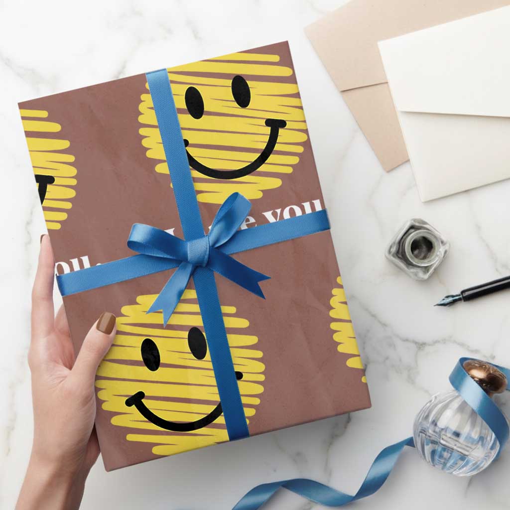 I Hate You Smile Face Meme Wrapping Paper Roll Viral Sarcastic Humor TS14 Mocha Print Your Wear