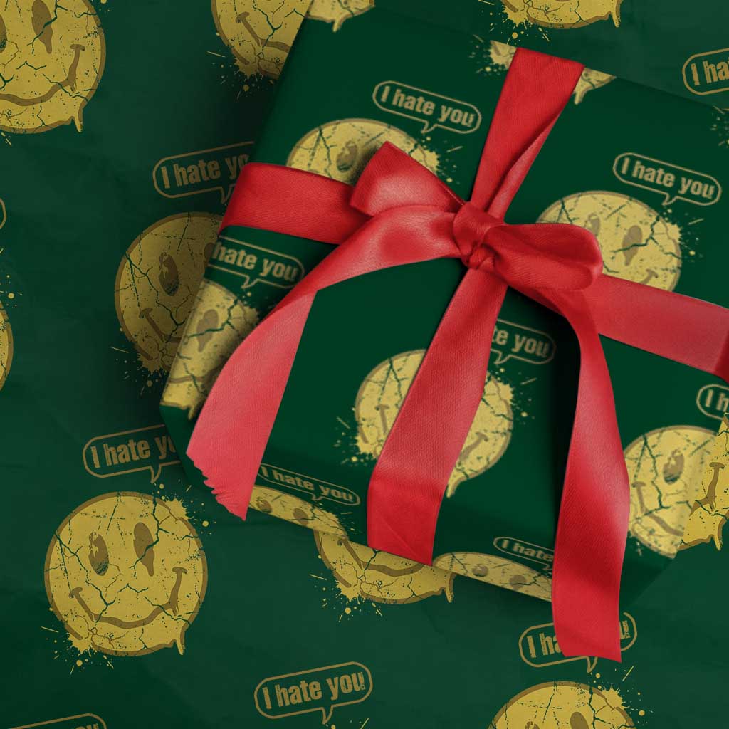 I Hate You Wrapping Paper Roll Vintage Yellow Happy Smile Face TS14 Green Print Your Wear