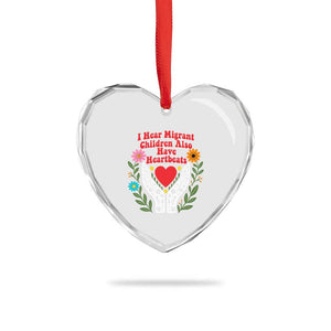 I Hear Migrant Children Also Have Heartbeats Heart Crystal Glass Ornament Groovy Retro Floral Hands Heart Social Justice