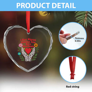 I Hear Migrant Children Also Have Heartbeats Heart Crystal Glass Ornament Groovy Retro Floral Hands Heart Social Justice