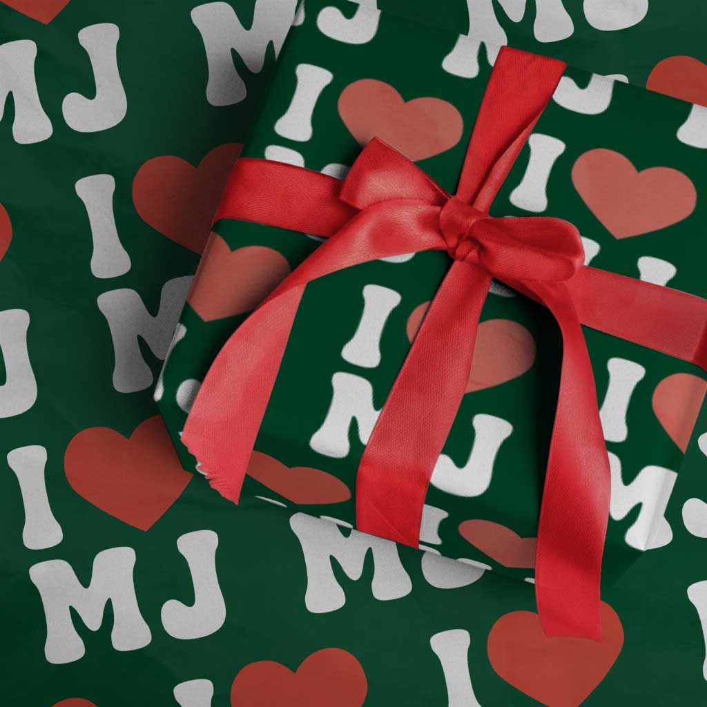I Heart MJ Classic Graphic Tribute Wrapping Paper Roll Love Pop Legend Iconic Culture Music Fan Favor TS02 Green Print Your Wear