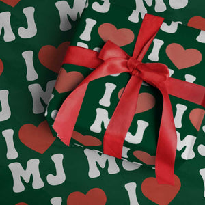 I Heart MJ Classic Graphic Tribute Wrapping Paper Roll Love Pop Legend Iconic Culture Music Fan Favor TS02 Green Print Your Wear