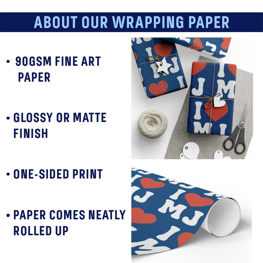 I Heart MJ Classic Graphic Tribute Wrapping Paper Roll Love Pop Legend Iconic Culture Music Fan Favor TS02 Print Your Wear