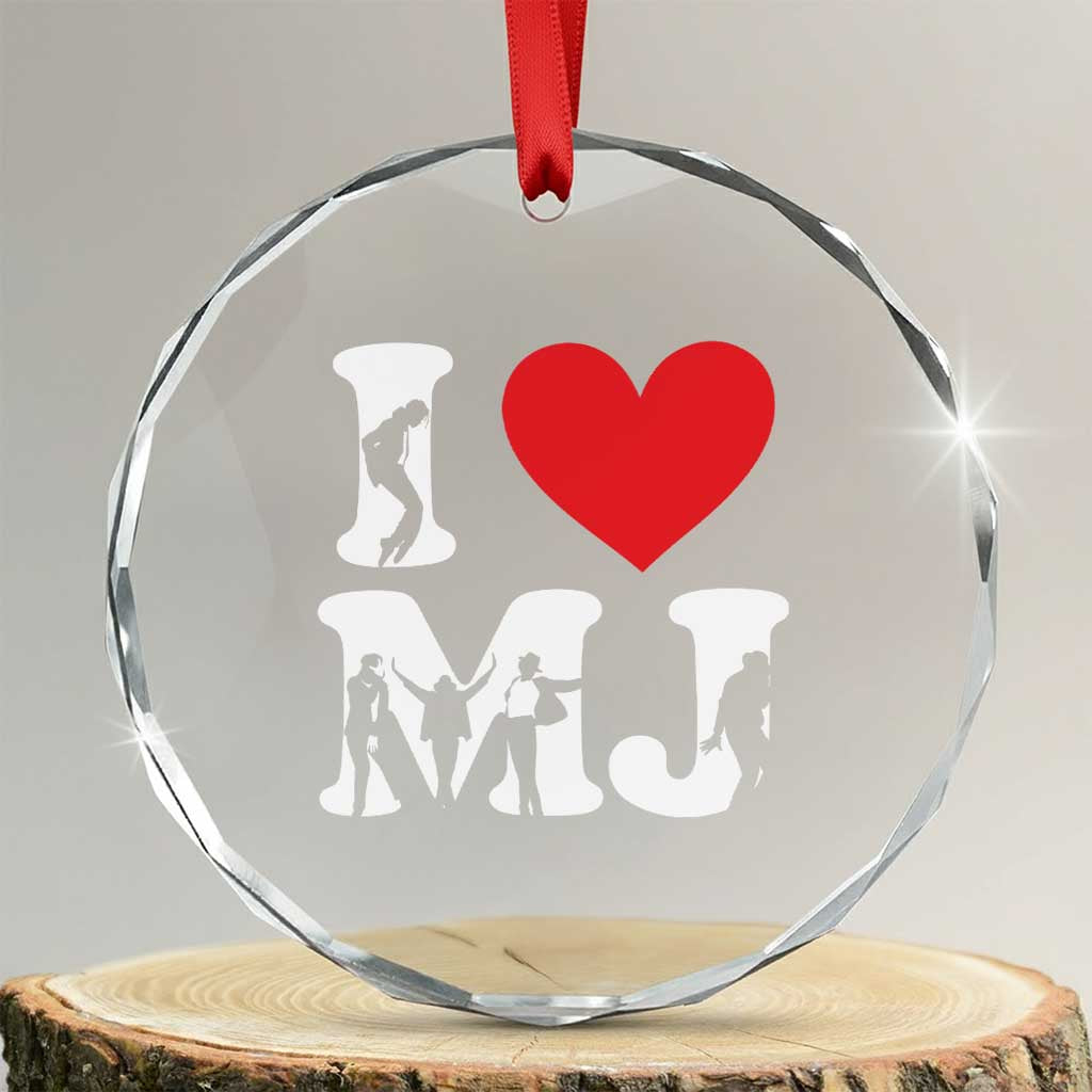 I Heart MJ Dance Silhouette Tribute Crystal Glass Ornament Iconic Pop Culture Famous Dance Poses for Music Legend Fans TS02 Transparent Glass 3'' Circle Print Your Wear