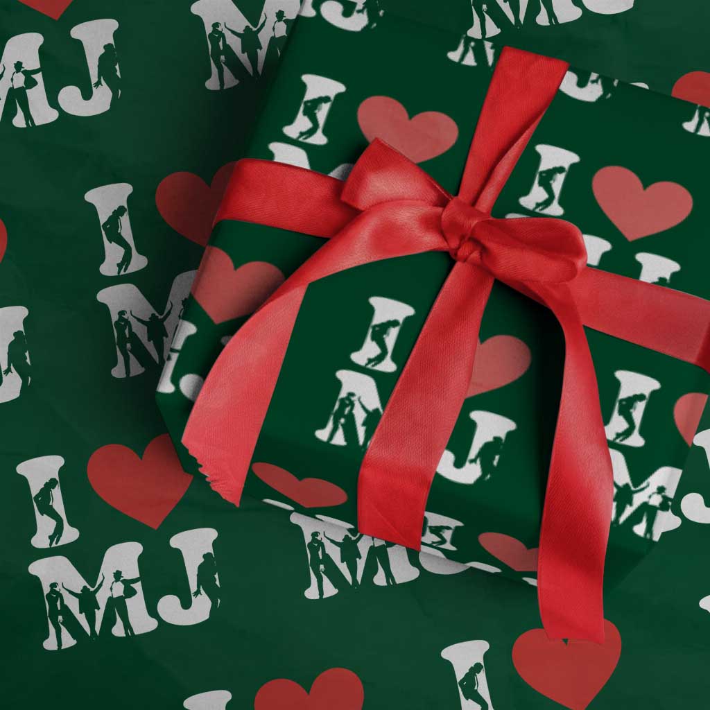 I Heart MJ Dance Silhouette Tribute Wrapping Paper Roll Iconic Pop Culture Famous Dance Poses for Music Legend Fans