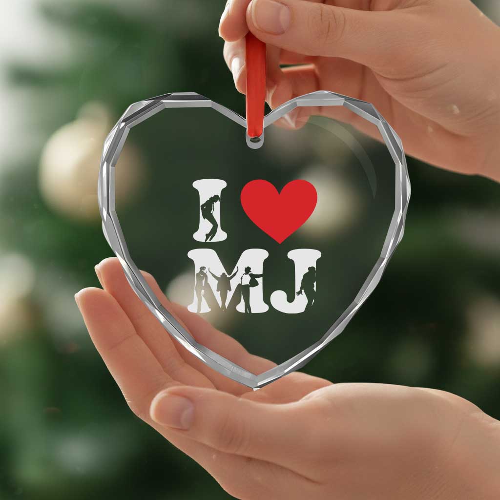 I Heart MJ Dance Silhouette Tribute Heart Crystal Glass Ornament Iconic Pop Culture Famous Dance Poses for Music Legend Fans