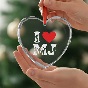 I Heart MJ Dance Silhouette Tribute Heart Crystal Glass Ornament Iconic Pop Culture Famous Dance Poses for Music Legend Fans