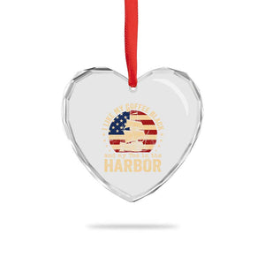 I Like My Coffee Black And My Tea In The Harbor Heart Crystal Glass Ornament Funny US History