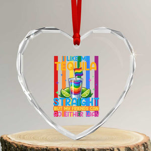 I Like My Tequila Straight But My Friends Go Either Way Heart Crystal Glass Ornament Funny LGBTQ Drinking TS12 Transparent Glass 3'' Heart Print Your Wear