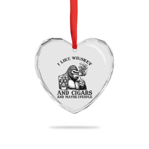 I Like Whiskey and Cigars and Maybe 3 People Heart Crystal Glass Ornament Funny Bigfoot Drinking and Cigarette Anti-Social Humor TS02 Print Your Wear