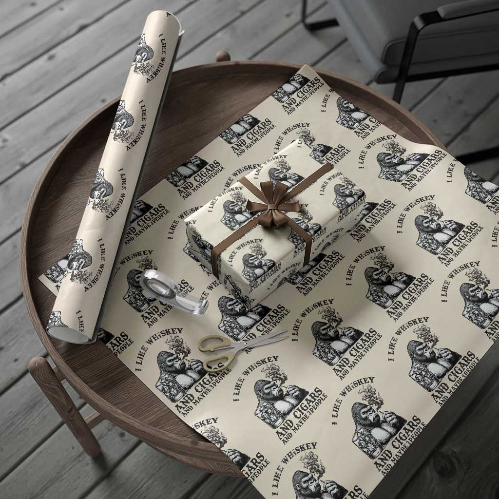 I Like Whiskey and Cigars and Maybe 3 People Wrapping Paper Roll Funny Bigfoot Drinking and Cigarette Anti-Social Humor TS02 Beige Print Your Wear