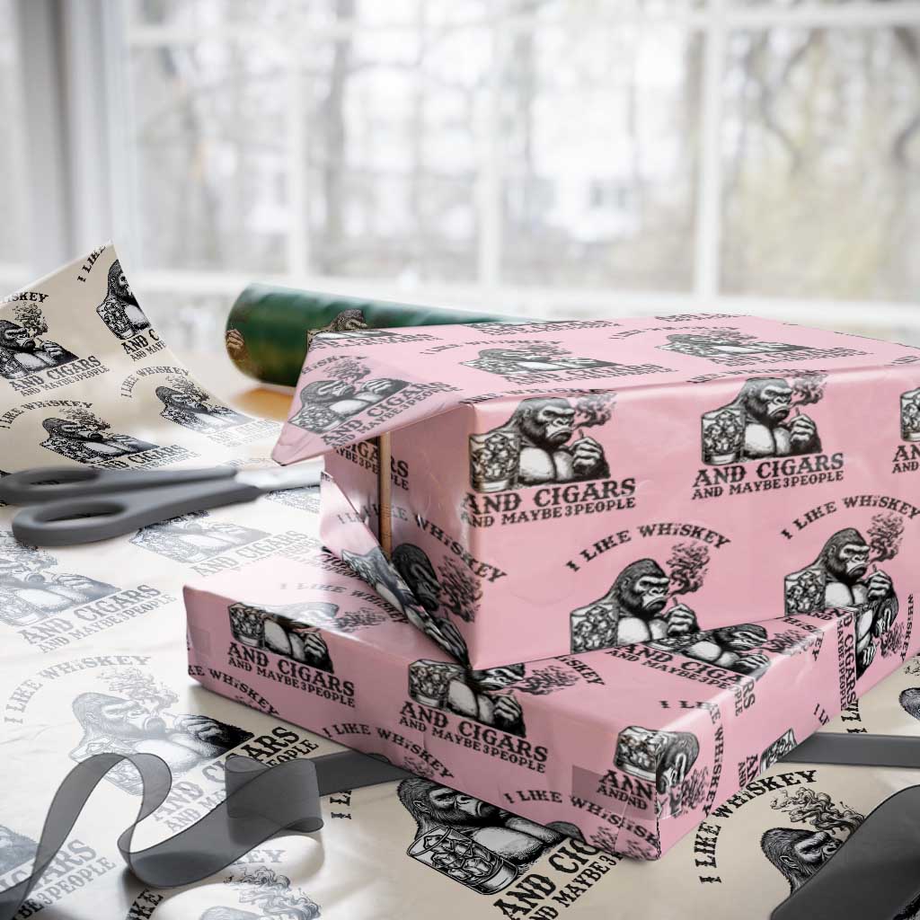 I Like Whiskey and Cigars and Maybe 3 People Wrapping Paper Roll Funny Bigfoot Drinking and Cigarette Anti-Social Humor TS02 Light Pink Print Your Wear