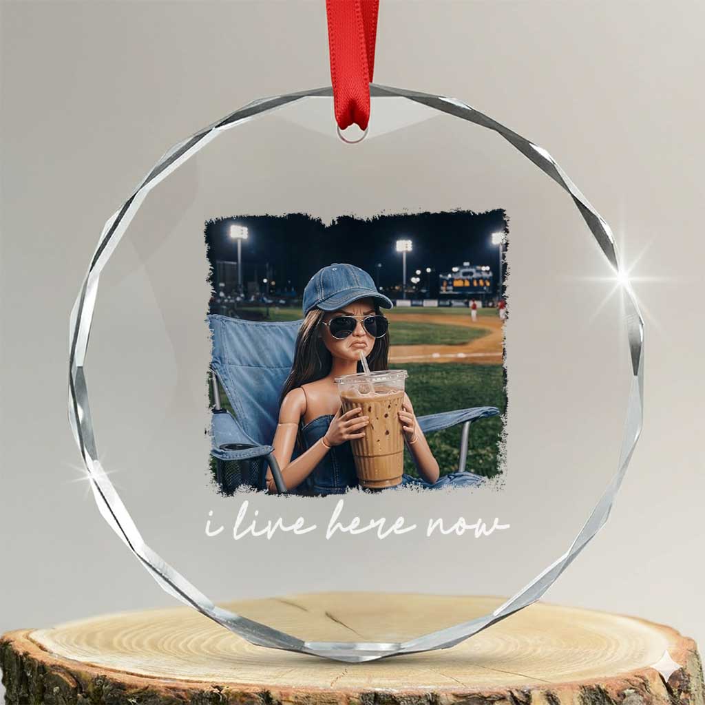 I Live Here Now Funny Doll Face Meme Baseball Lover Crystal Glass Ornament Game Day Reaction Sports Fan Gift TS02 Transparent Glass 3'' Circle Print Your Wear