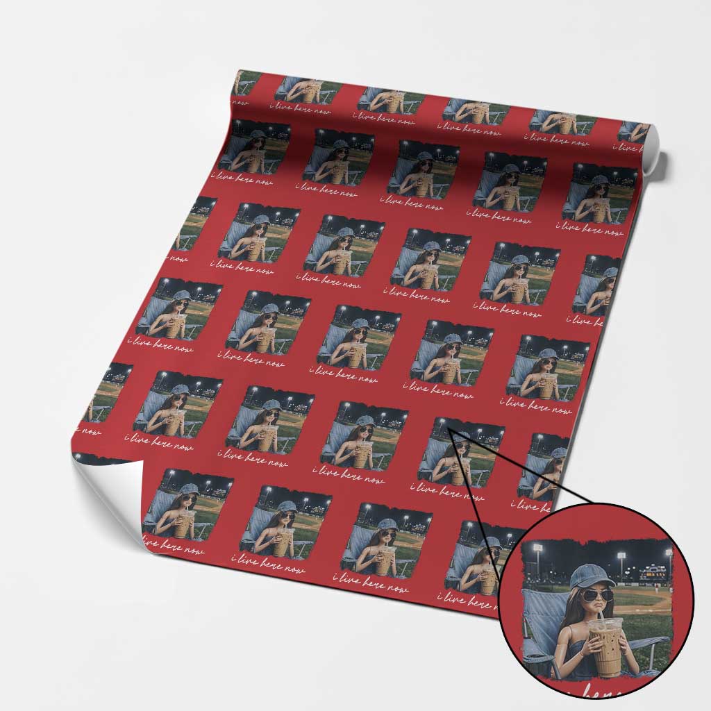 I Live Here Now Funny Doll Face Meme Baseball Lover Wrapping Paper Roll Game Day Reaction Sports Fan Gift TS02 Red Print Your Wear