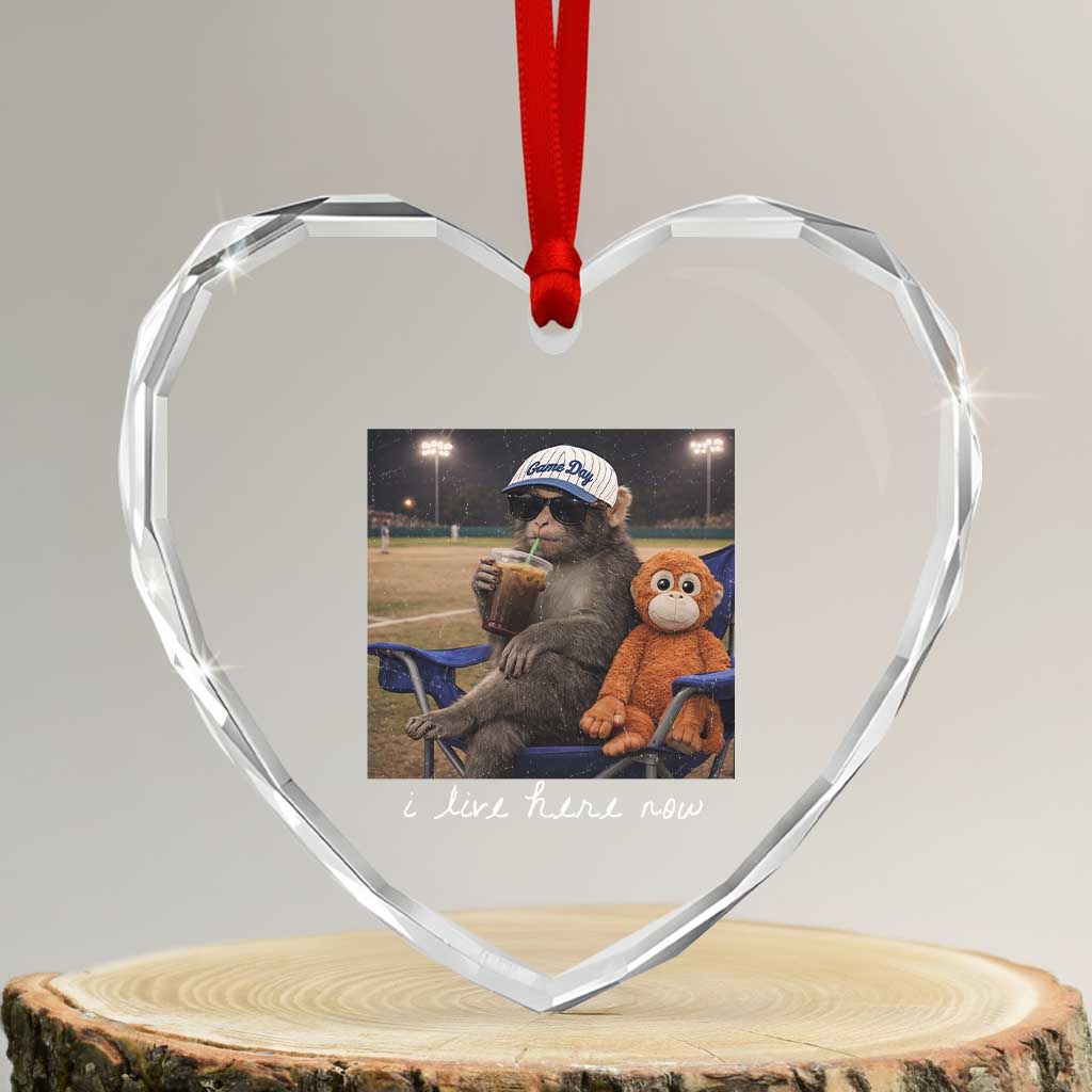 I Live Here Now Punch Monkey Heart Crystal Glass Ornament Funny Drinking Iced Coffee Baseball Field TS14 Transparent Glass 3'' Heart Print Your Wear