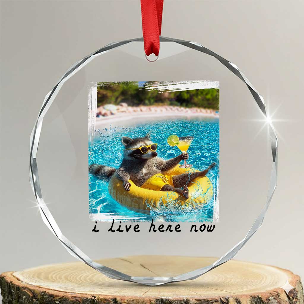 I Live Here Now Raccoon Crystal Glass Ornament Funny Summer Vacation Meme TS14 Transparent Glass 3'' Circle Print Your Wear