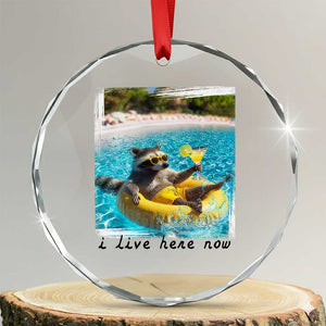 I Live Here Now Raccoon Crystal Glass Ornament Funny Summer Vacation Meme TS14 Transparent Glass 3'' Circle Print Your Wear