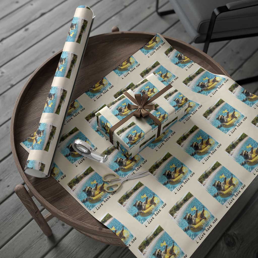 I Live Here Now Raccoon Wrapping Paper Roll Funny Summer Vacation Meme TS14 Beige Print Your Wear