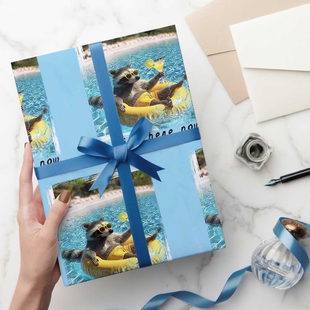 I Live Here Now Raccoon Wrapping Paper Roll Funny Summer Vacation Meme TS14 Light Blue Print Your Wear
