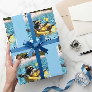 I Live Here Now Raccoon Wrapping Paper Roll Funny Summer Vacation Meme TS14 Light Blue Print Your Wear
