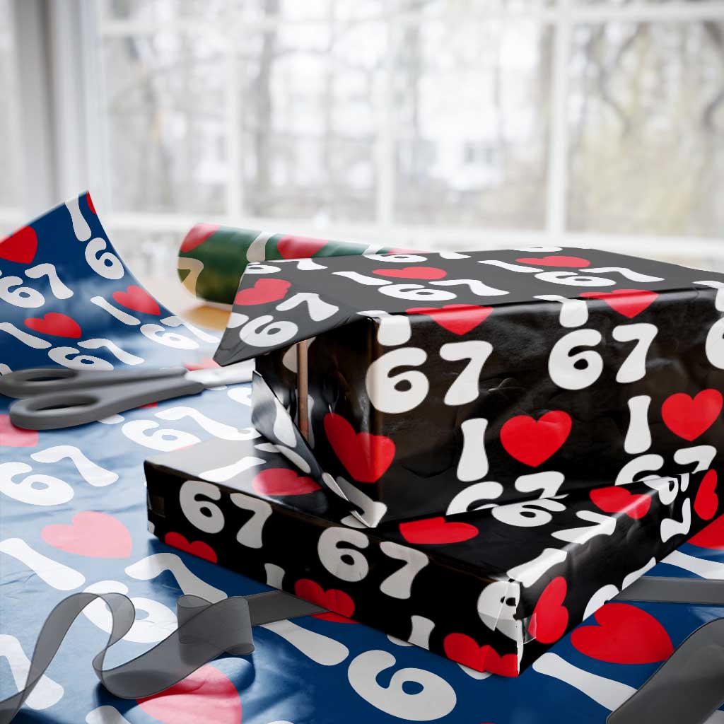 I Love 67 Wrapping Paper Roll 67th Birthday Six Seven Funny Gen Alpha Slang Saying TS10 Black Print Your Wear