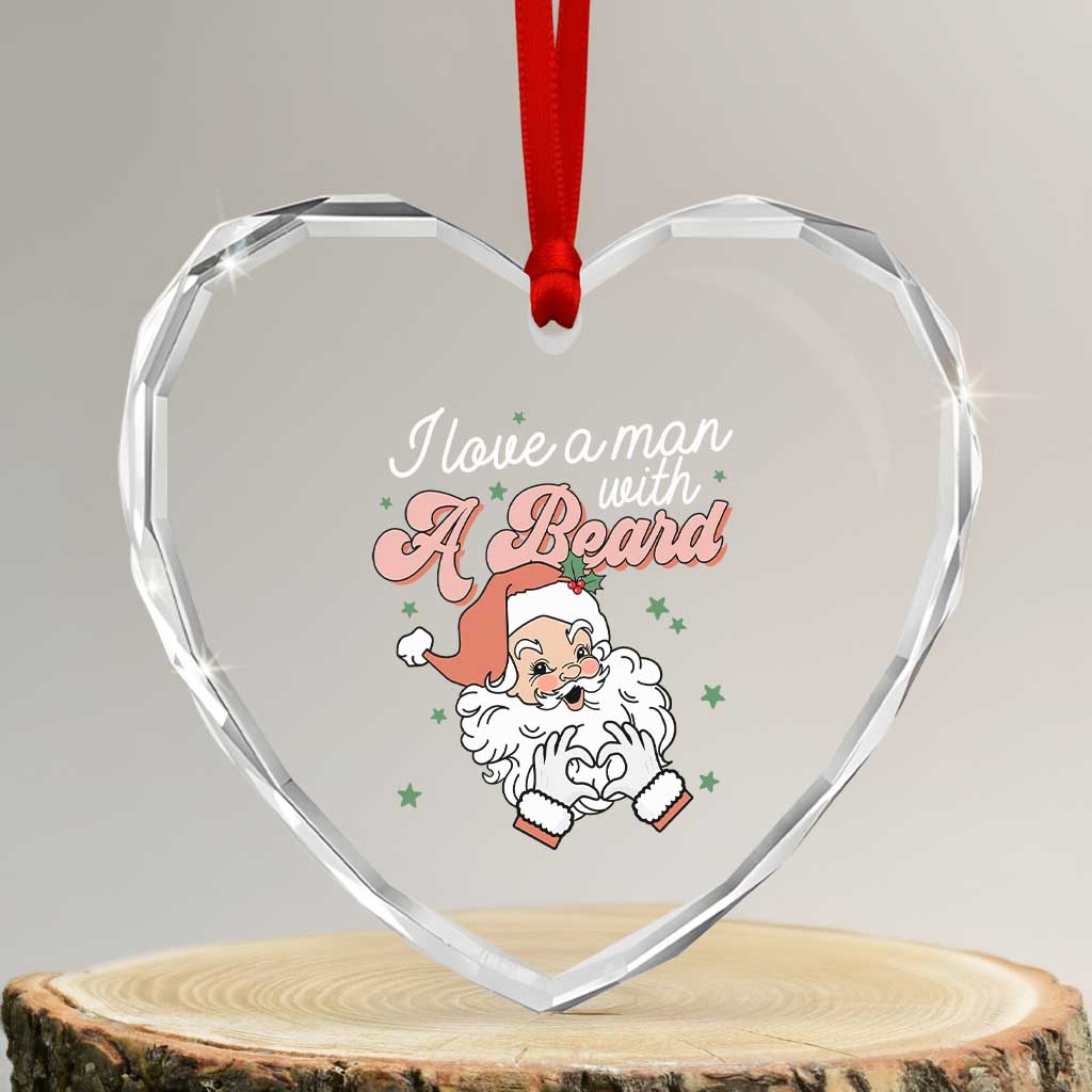 I Love A Man With A Beard Santa Xmas Heart Crystal Glass Ornament TS09 Transparent Glass 3'' Heart Print Your Wear