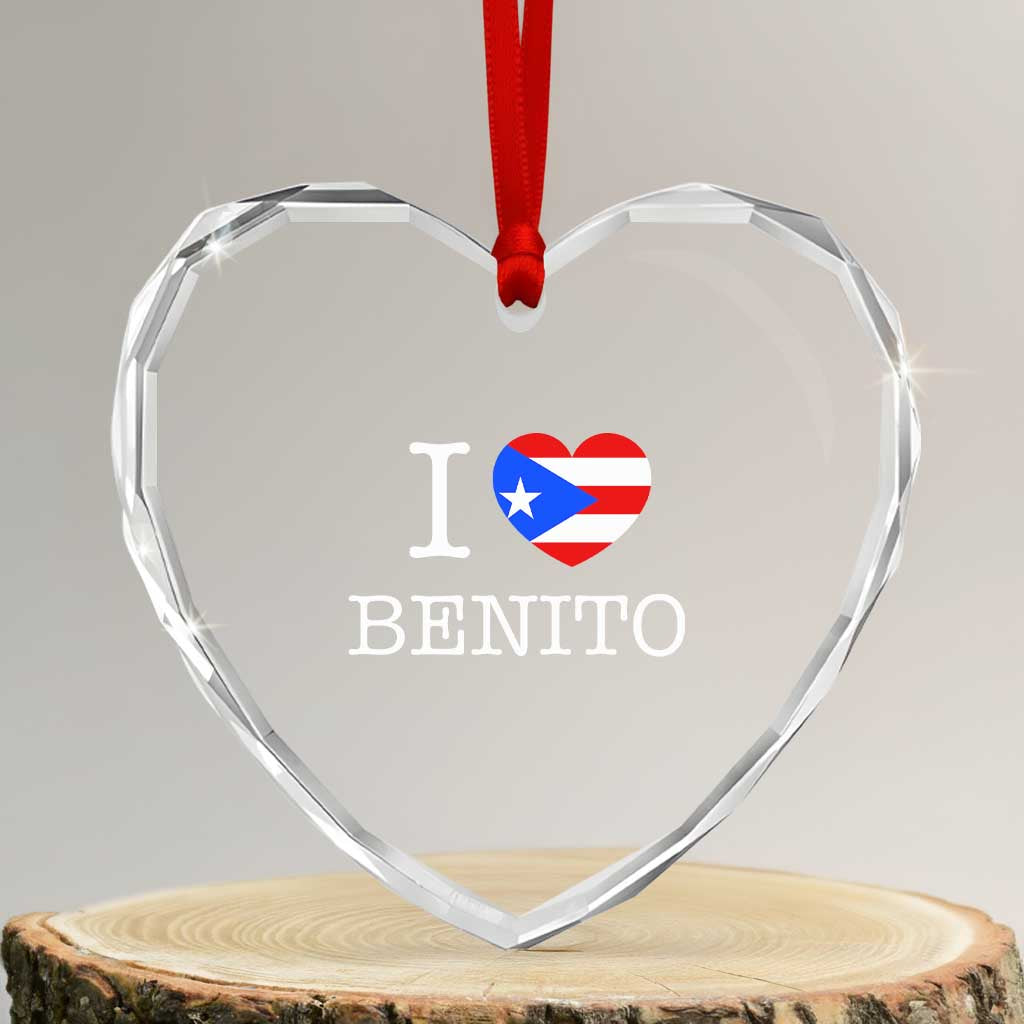 I Love Benito Puerto Rico Flag Heart Heart Crystal Glass Ornament Boricua Music Fan Game Day Everyday TS02 Transparent Glass 3'' Heart Print Your Wear