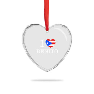 I Love Benito Puerto Rico Flag Heart Heart Crystal Glass Ornament Boricua Music Fan Game Day Everyday TS02 Print Your Wear