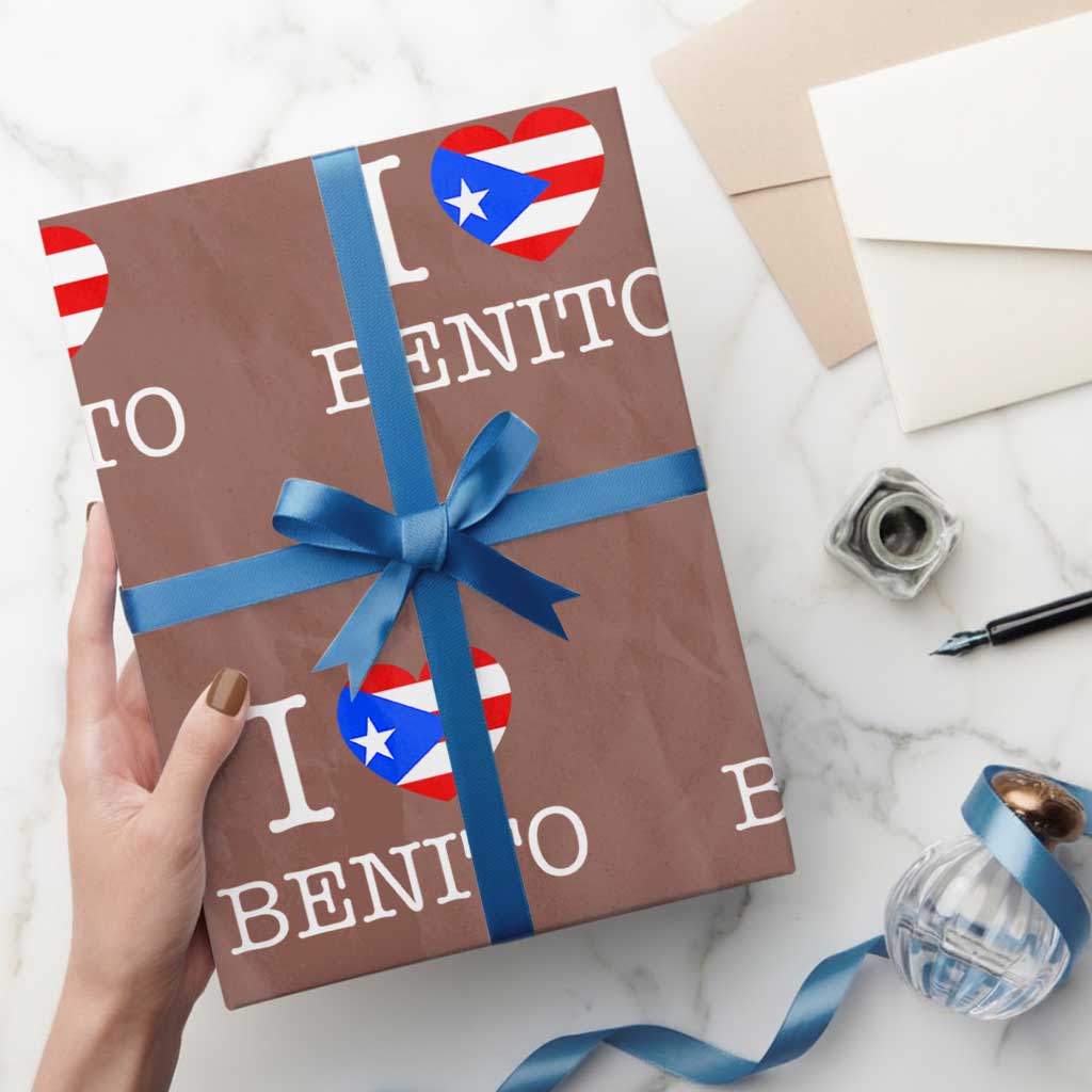 I Love Benito Puerto Rico Flag Heart Wrapping Paper Roll Boricua Music Fan Game Day Everyday TS02 Mocha Print Your Wear