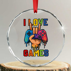 I Love Games Colorful Gamer Controller Gift Crystal Glass Ornament TS12 Transparent Glass 3'' Circle Print Your Wear