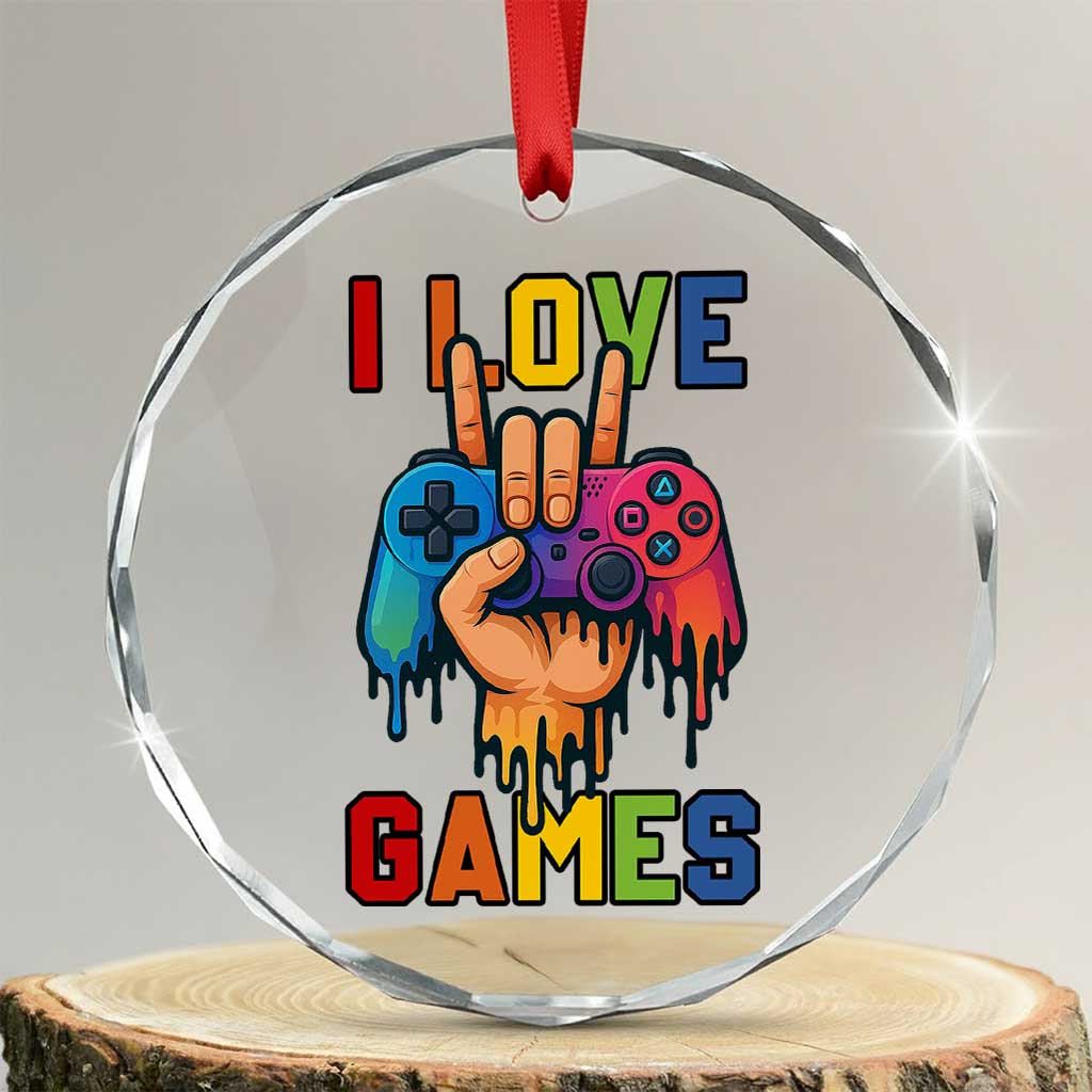 I Love Games Colorful Gamer Controller Gift Crystal Glass Ornament TS12 Transparent Glass 3'' Circle Print Your Wear