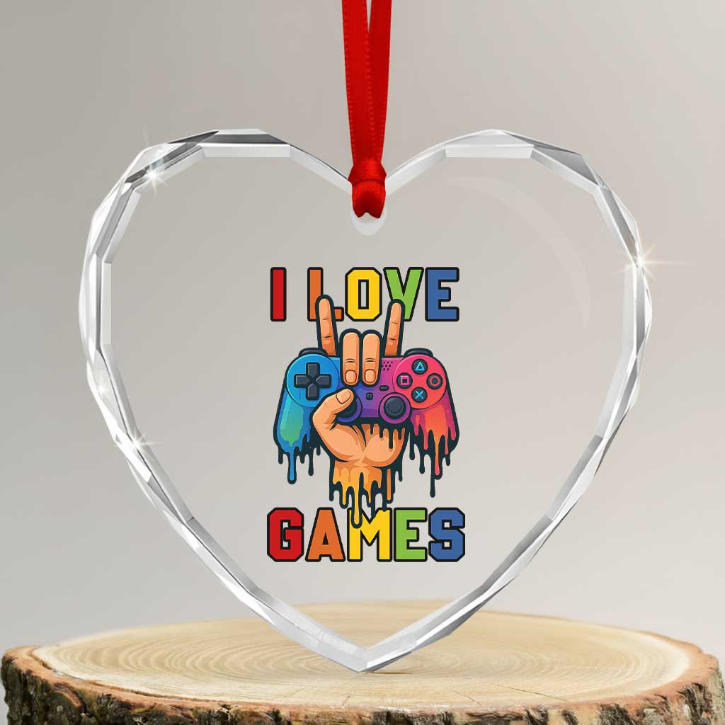 I Love Games Colorful Gamer Controller Gift Heart Crystal Glass Ornament TS12 Transparent Glass 3'' Heart Print Your Wear