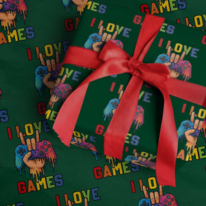 I Love Games Colorful Gamer Controller Gift Wrapping Paper Roll TS12 Green Print Your Wear