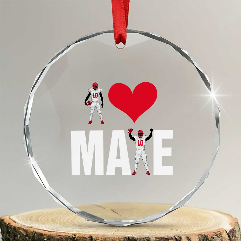 I Love Maye Red Heart Crystal Glass Ornament Football Fan Celebration TS02 Transparent Glass 3'' Circle Print Your Wear