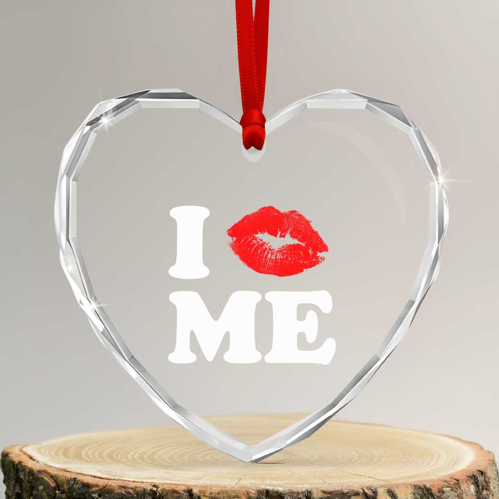 I Love ME Heart Crystal Glass Ornament Sexy Lips Red Lipstick Kiss Self Love TS10 Transparent Glass 3'' Heart Print Your Wear