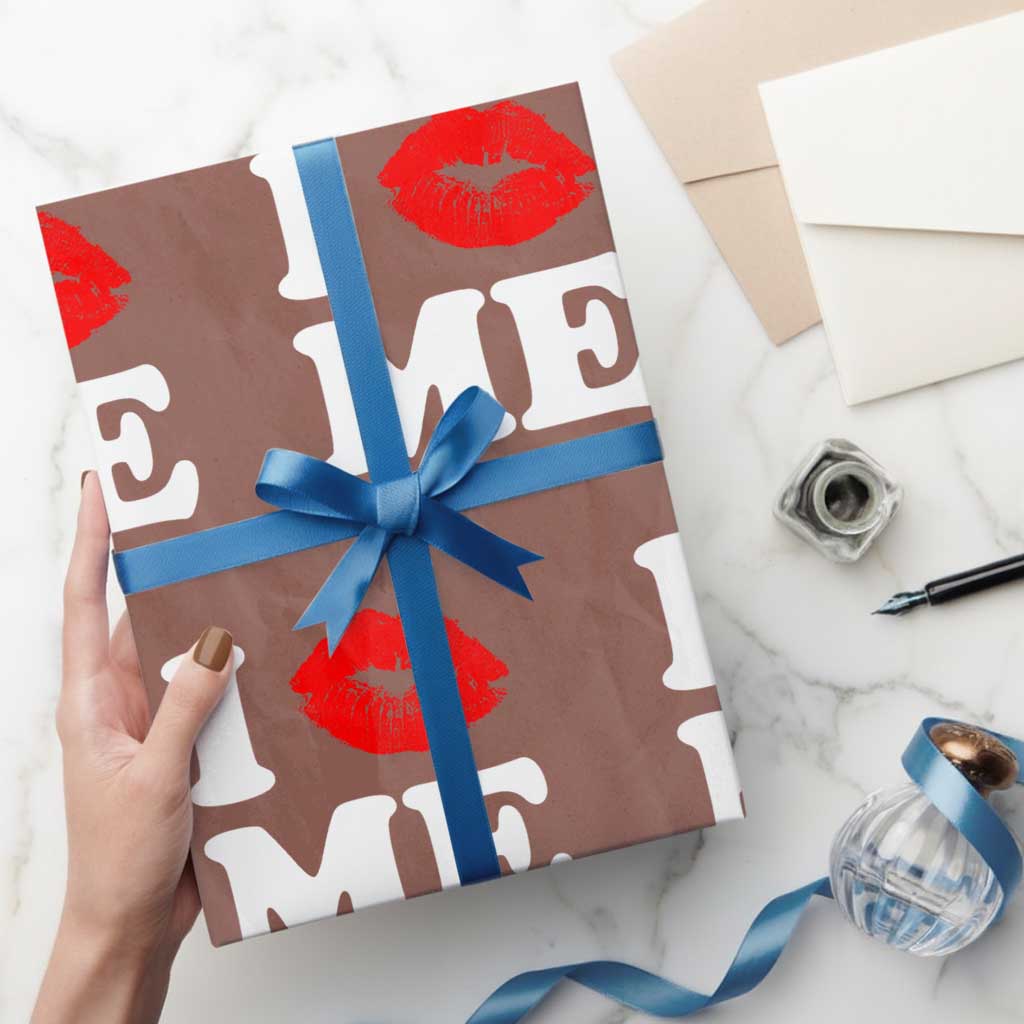 I Love ME Wrapping Paper Roll Sexy Lips Red Lipstick Kiss Self Love TS10 Mocha Print Your Wear