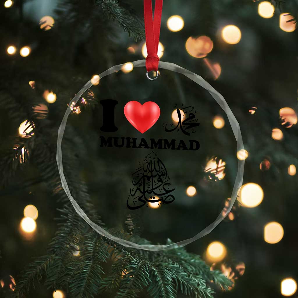 I Love Muhammad Crystal Glass Ornament Musliam Identity Faith Peace Pride Islamic Calligraphy TS02 Print Your Wear
