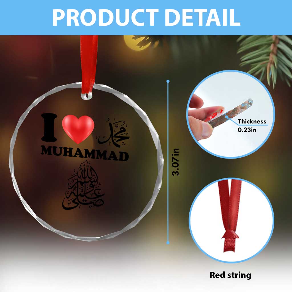 I Love Muhammad Crystal Glass Ornament Musliam Identity Faith Peace Pride Islamic Calligraphy TS02 Print Your Wear
