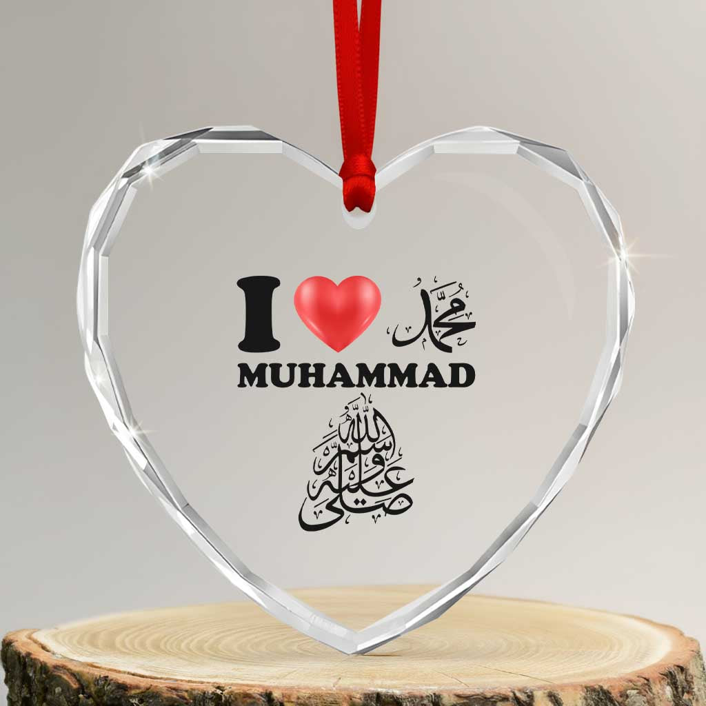 I Love Muhammad Heart Crystal Glass Ornament Musliam Identity Faith Peace Pride Islamic Calligraphy TS02 Transparent Glass 3'' Heart Print Your Wear