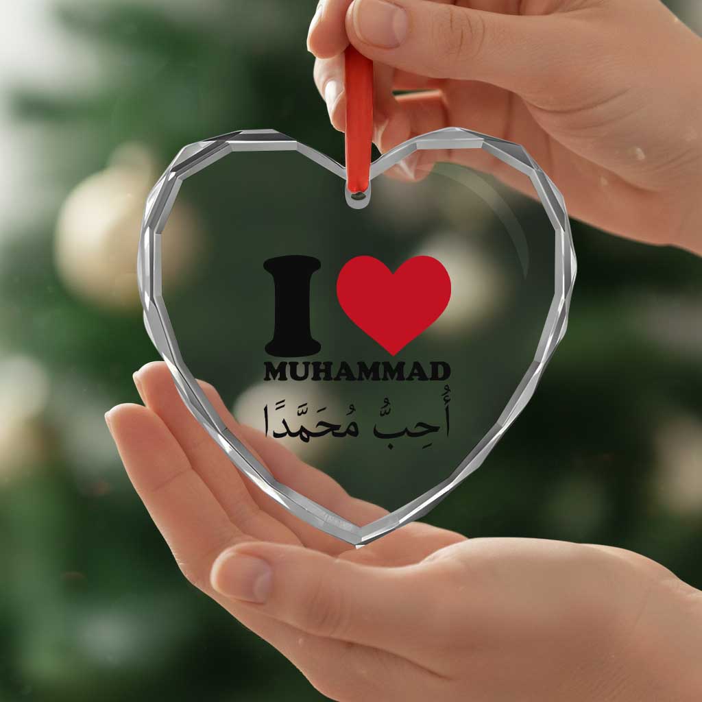 I Love Muhammad Heart Crystal Glass Ornament Musliam Identity Islamic Peace and Pride TS02 Print Your Wear