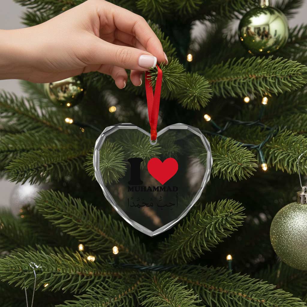 I Love Muhammad Heart Crystal Glass Ornament Musliam Identity Islamic Peace and Pride TS02 Print Your Wear