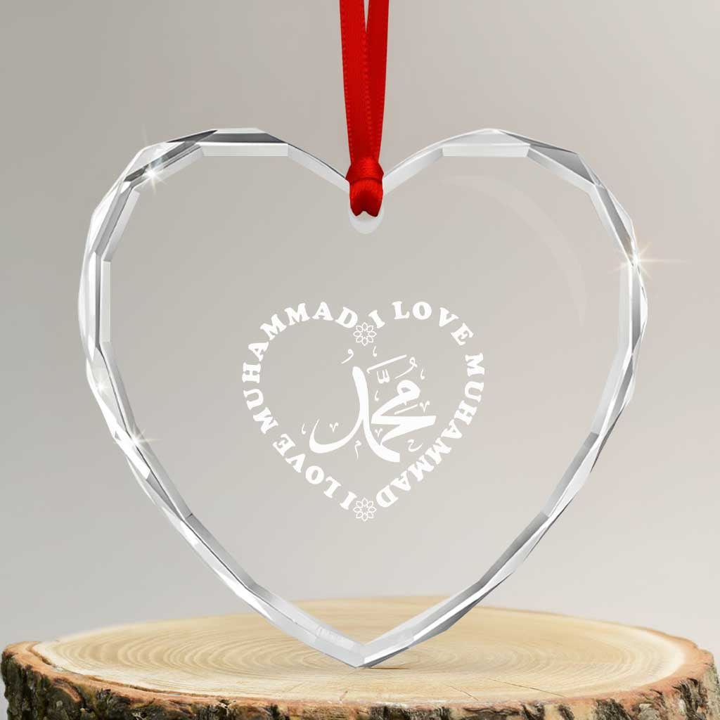 I Love Muhammad Heart Crystal Glass Ornament Musliam Identity Peace Pride Islamic Calligraphy TS02 Transparent Glass 3'' Heart Print Your Wear
