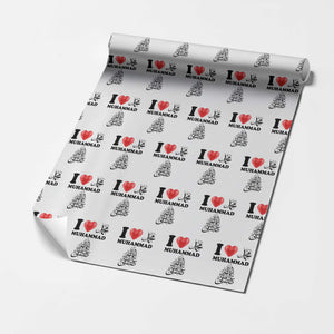 I Love Muhammad Wrapping Paper Roll Musliam Identity Faith Peace Pride Islamic Calligraphy TS02 White Print Your Wear