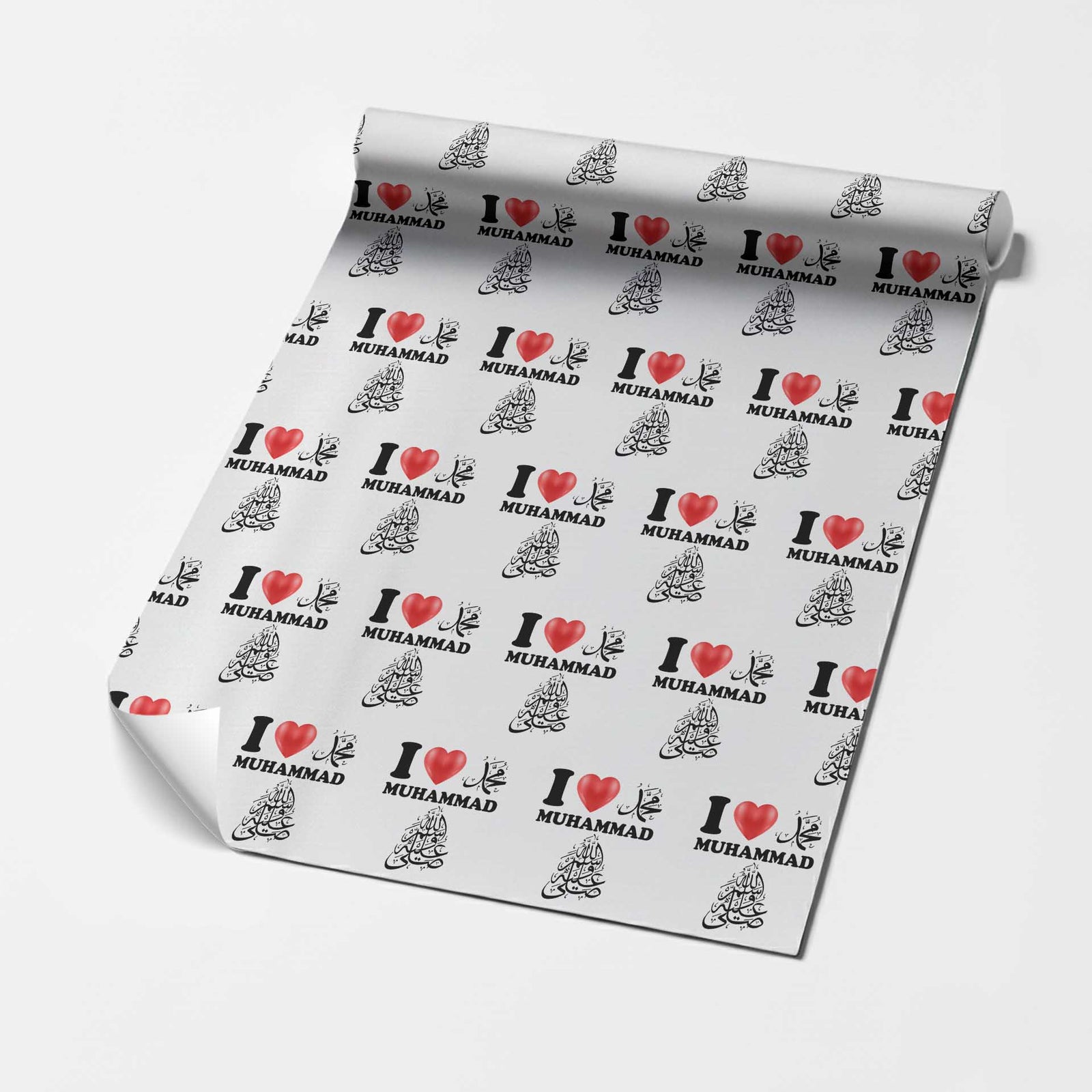 I Love Muhammad Wrapping Paper Roll Musliam Identity Faith Peace Pride Islamic Calligraphy TS02 White Print Your Wear