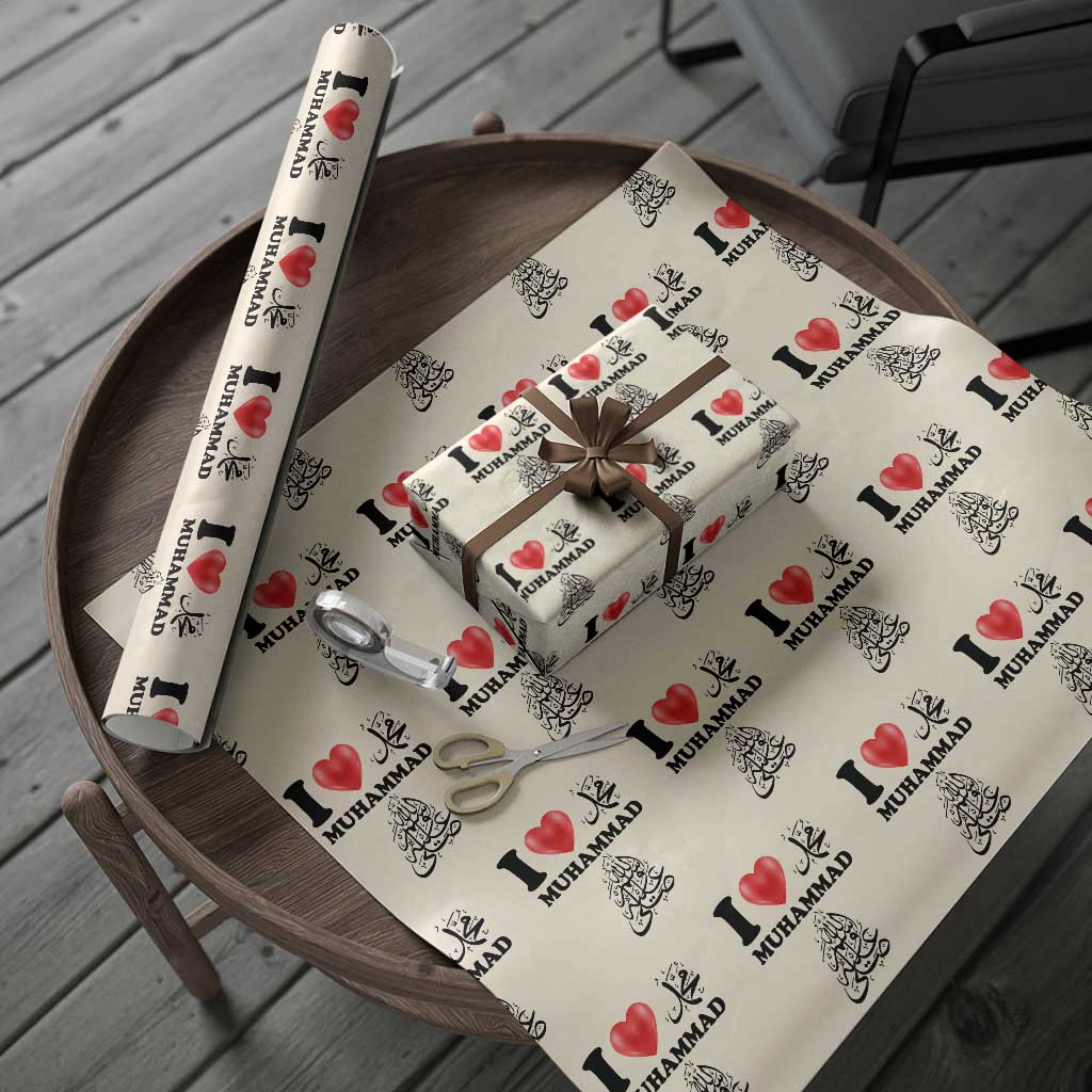 I Love Muhammad Wrapping Paper Roll Musliam Identity Faith Peace Pride Islamic Calligraphy TS02 Beige Print Your Wear