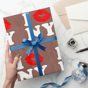 I Love NY Wrapping Paper Roll Sexy Lips Red Lipstick Kiss New York Lover Travel Gift TS10 Mocha Print Your Wear